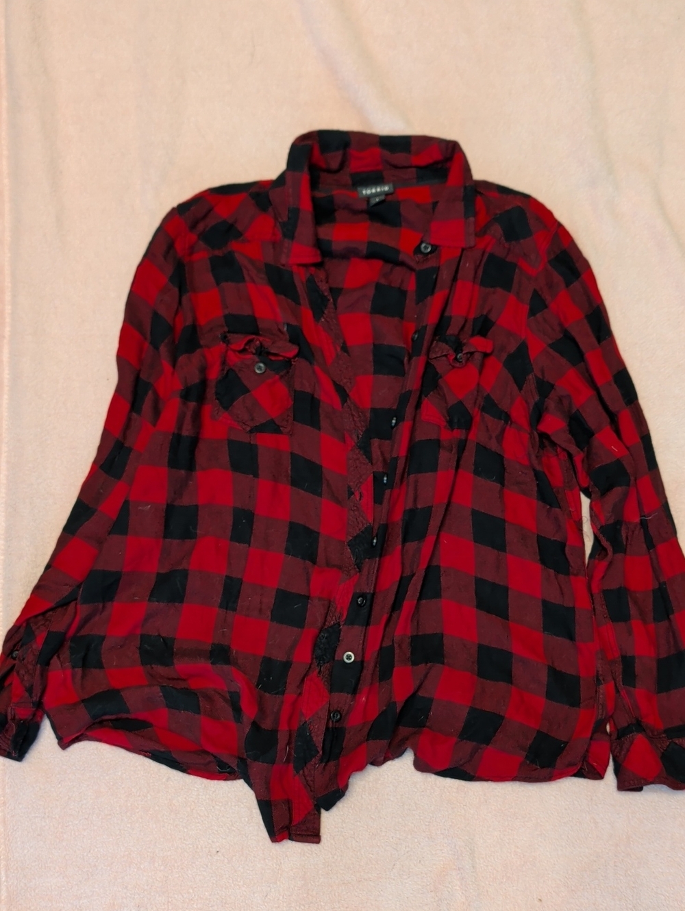 Torrid Red and Black Buffalo Plaid Button-Up Shirt Size 1 16